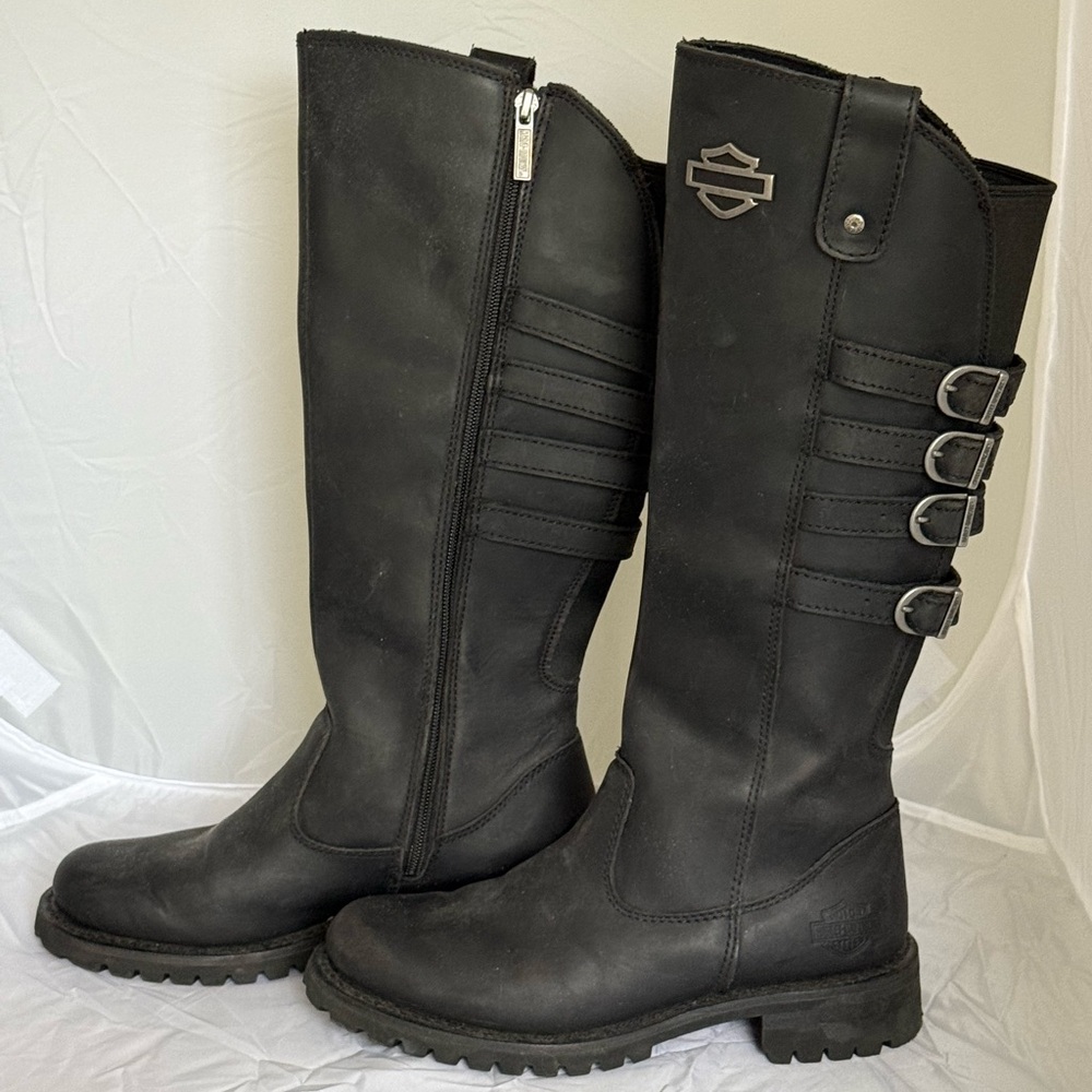 Harley-Davidson Women's JOSI 15” Black Leather Moto Boots with Buckle Detail